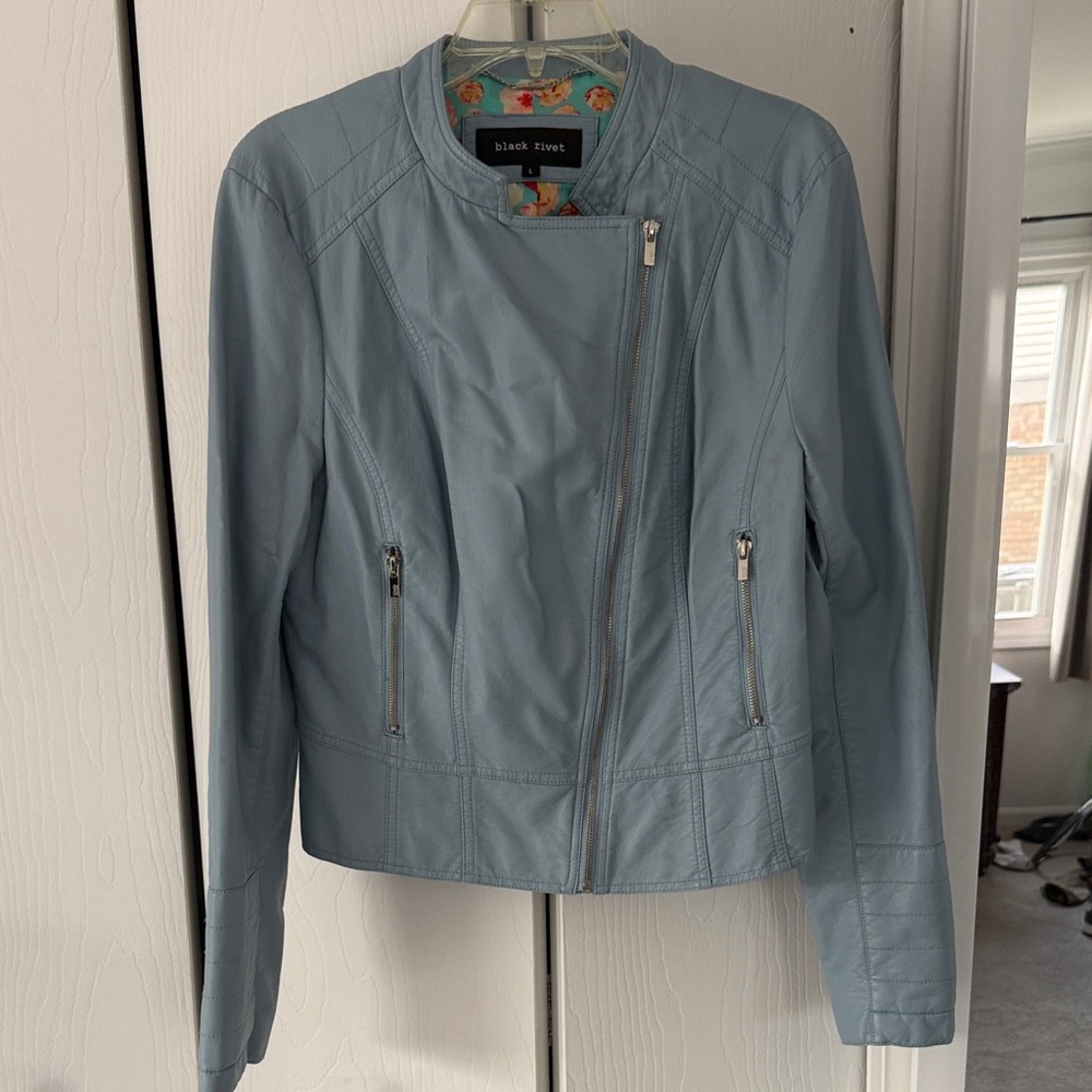 Black Rivet vegan leather moto jacket